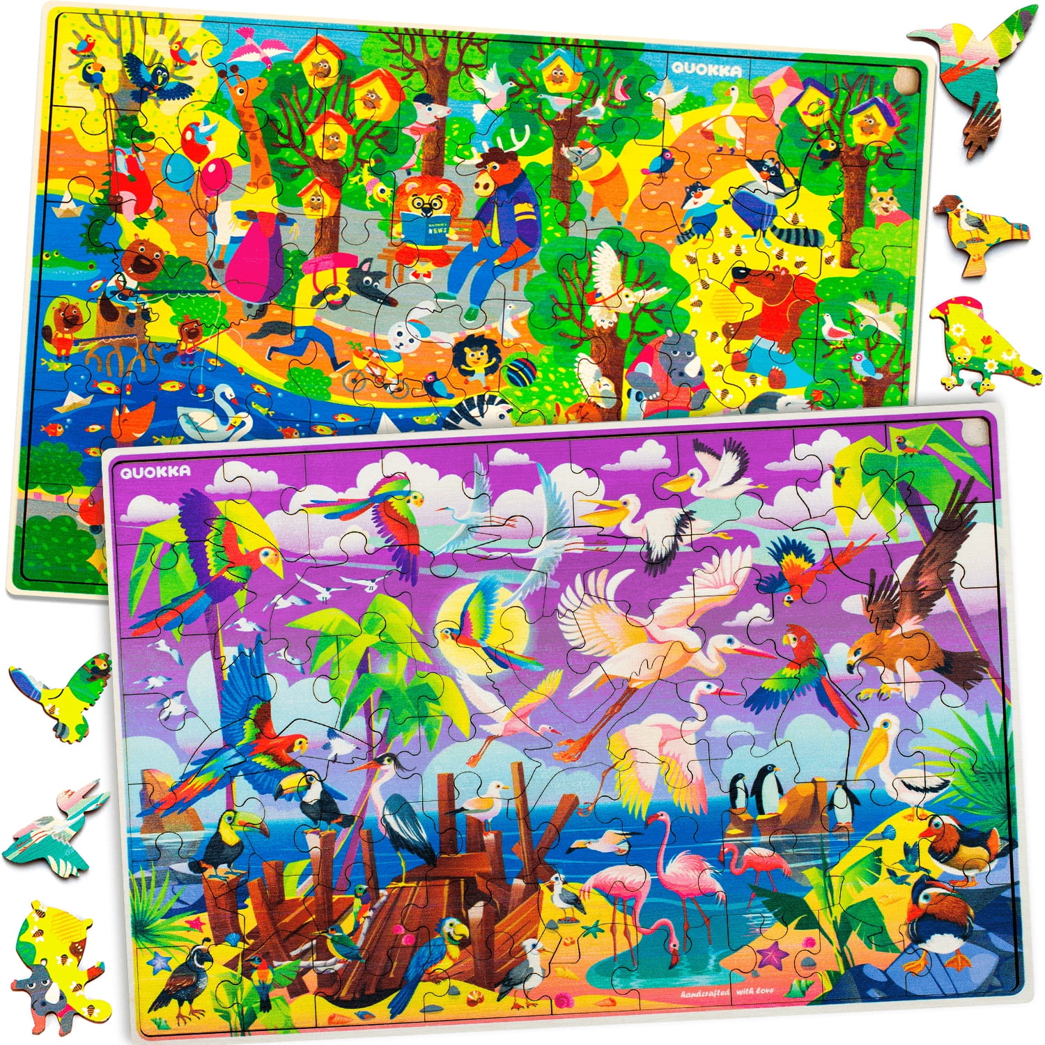 QUOKKA Wooden Kids Puzzles Ages 4-6 – 4 x 60 Piece Puzzles for Kids Ages 4-8