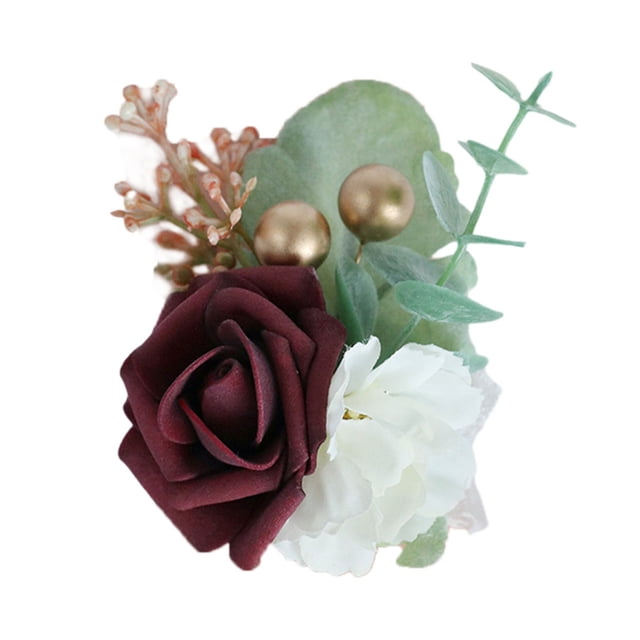 maskred Vintage Boutonnières Poignet Fleurs pour la Texture Simulée Durable en Plastique PE Vin Rouge 5Set