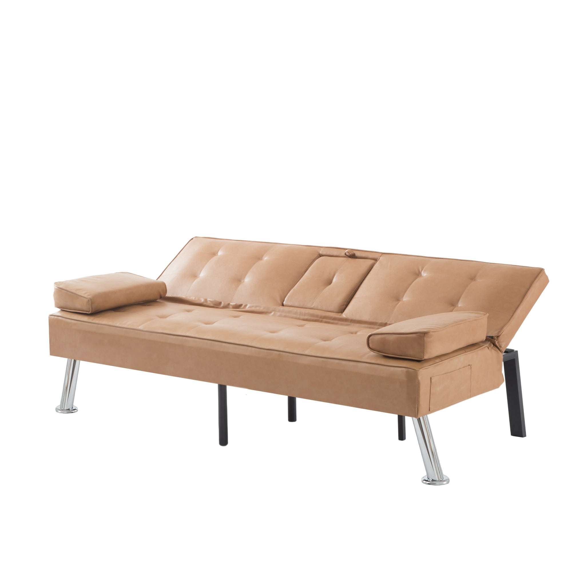 Gewnee Tangerine 69.49" Foldable Sofa Bed - Adjustable Recliner with 2 Cup Holders & Chrome Metal Legs