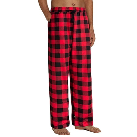 

Men Casual Pants Loose Straight Male Plaid Pajamas