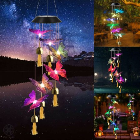 Luxtrada Solar Hummingbird Wind Chime Outdoor Indoor, Color Changing Led Solar Power Wind Chime Light for Outdoor Indoor Gardening Yard Pathway Decoration