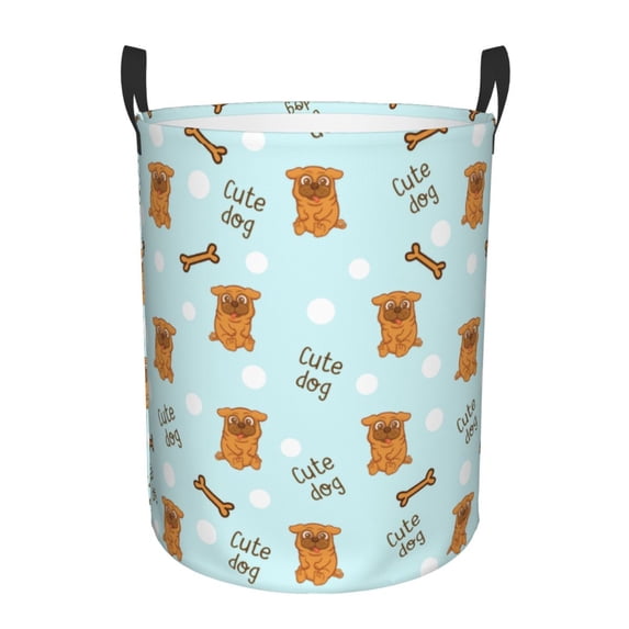 DouZhe Waterproof Collapsible Large Laundry Baskets, Cute Cartoon Pet Dog Blue Prints Circular Hamper with Handles