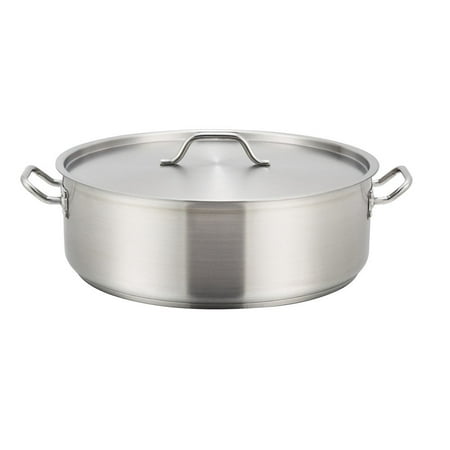 Winco SSLB-15, 15-Quart Stainless Steel Brazier Pan With Cover