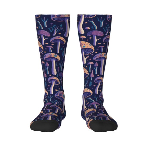 Fotbe Floral Hippie Mushrooms Calcetas Divertidas Estampadas para Hombre y Mujer, Calcetas de Algodón hasta la Rodilla para Caminar, Correr, Enfermería y Embarazo