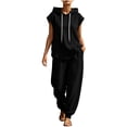 thumbnail image 2 of Maqroz Summer Outfits for Women 2 Piece Sleeveless Hooded Tank Tops Drawstring Jogger Sweatpants Casual Athletic Activewear Muscle Shirts Matching Tracksuits Sets, 2 of 9