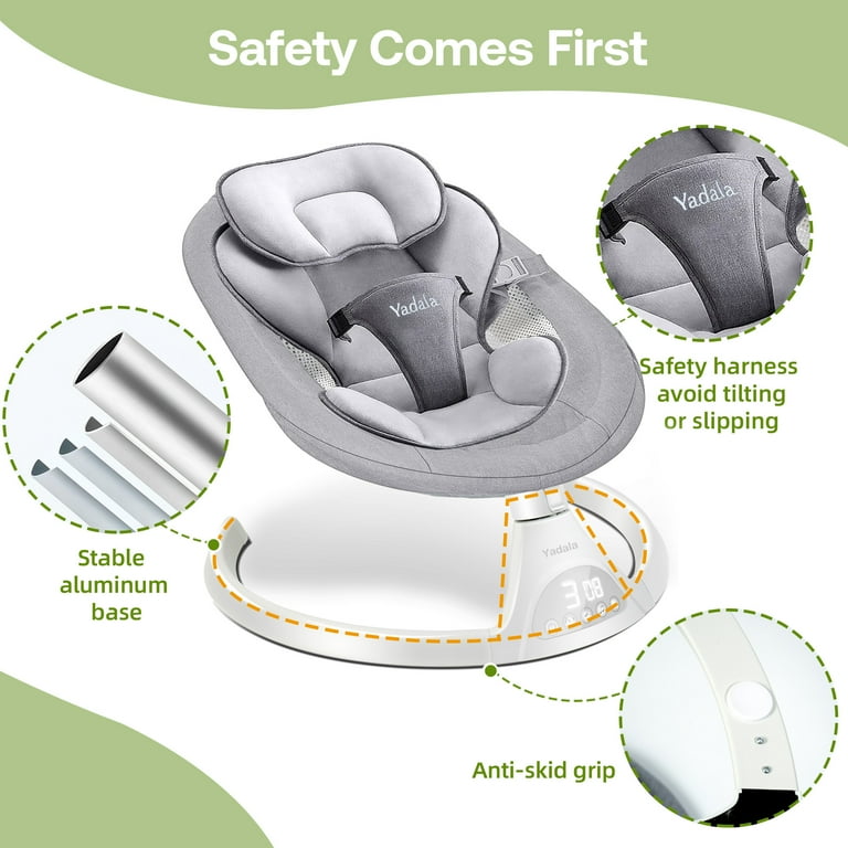 Baby Swing for Infants, Bluetooth Swing Electirc Baby Rocker Bouncer, Intelligent Auto Swing with 5 Speed, Gray
