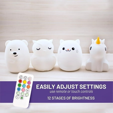 LumiPets - Kids' Night Light Owl Lamp with Remote - White