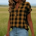 thumbnail image 4 of Chiccall Womens Plus Size Tops Fashion Casual Plaid Cotton Linen Shirts V Neck Buttons Short Sleeve Tunic Blouse Summer Tops for Women 2026, 4 of 7