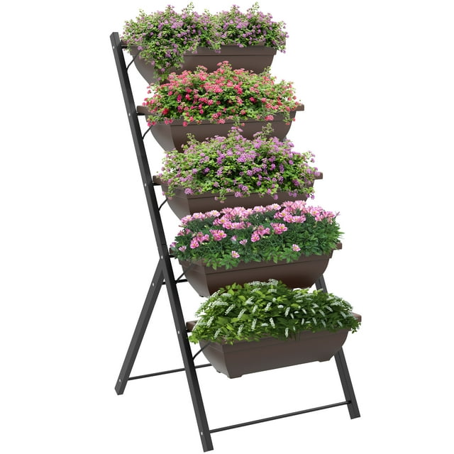 Outsunny Jardinière Surélevée à 5 Niveaux avec Trous de Fuite pour l'Extérieur, Brun