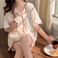 thumbnail image 4 of Conjunto de pijama de mujer con botones y bonitos estampados de dibujos animados, ropa de dormir holgada de colores vibrantes para mujer, para primavera y verano en casa, 4 of 8