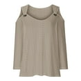 thumbnail image 5 of Cavosen T Shirts for Women V Neck with 3/4 Sleeves Cold Shoulder Pullover Shirts Casual Plain Blouse Dressy Flowy Loose Fit Tees Eyelet Ring Tops Fashion Lightweight Autumn Brown S, 5 of 6
