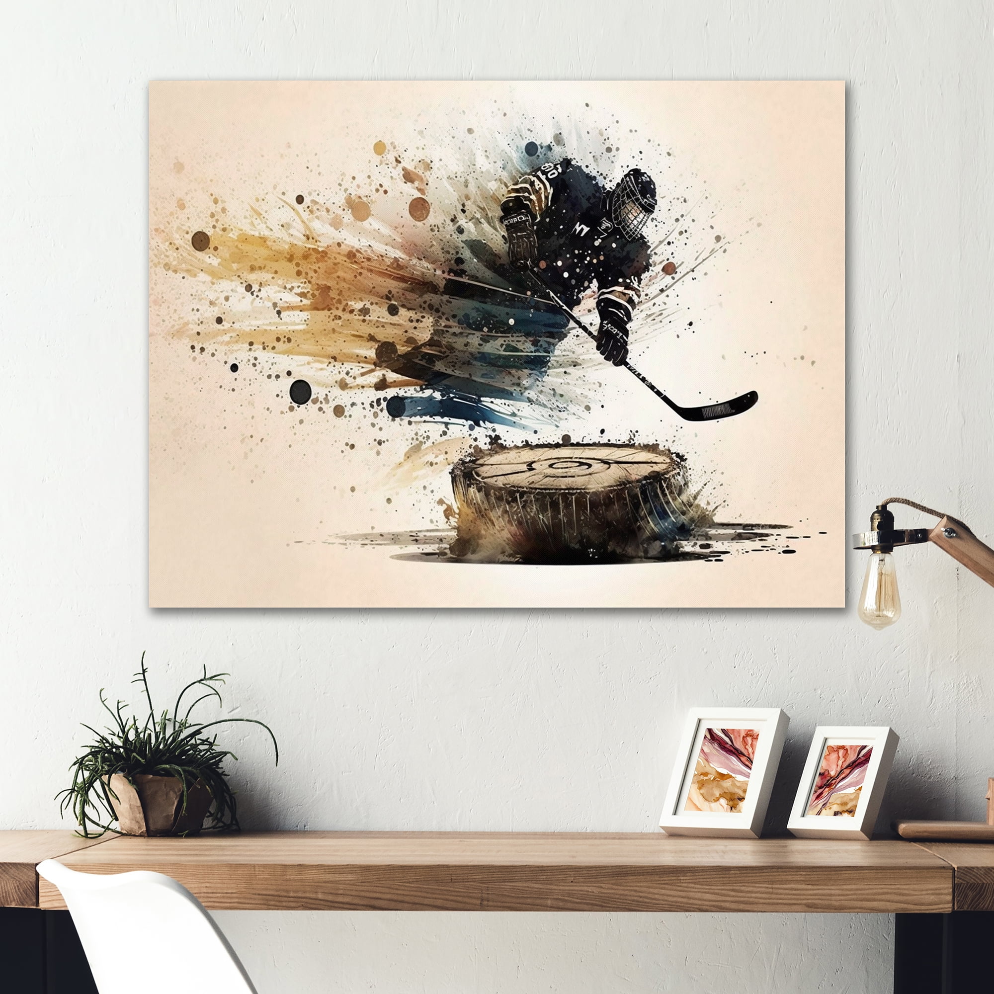 Designart Hockey Player Hitting Puck Canvas Wall Art