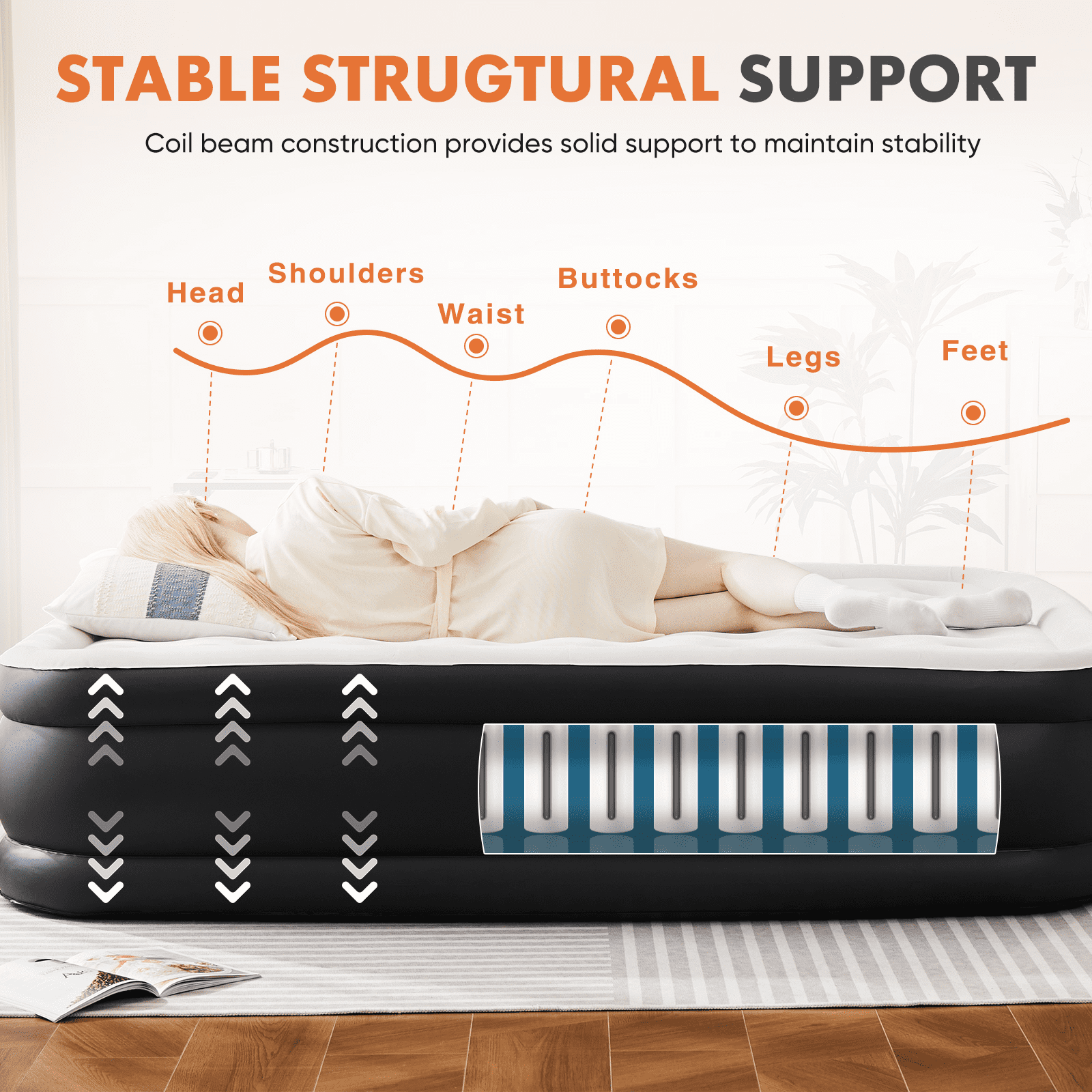 MAYEERTY Air Mattress - 18" Inflatable Blow Up Mattress Airbed with Built-in High Capacity Pump, Double Height, Adjustable, Non-Slip Bottom Design