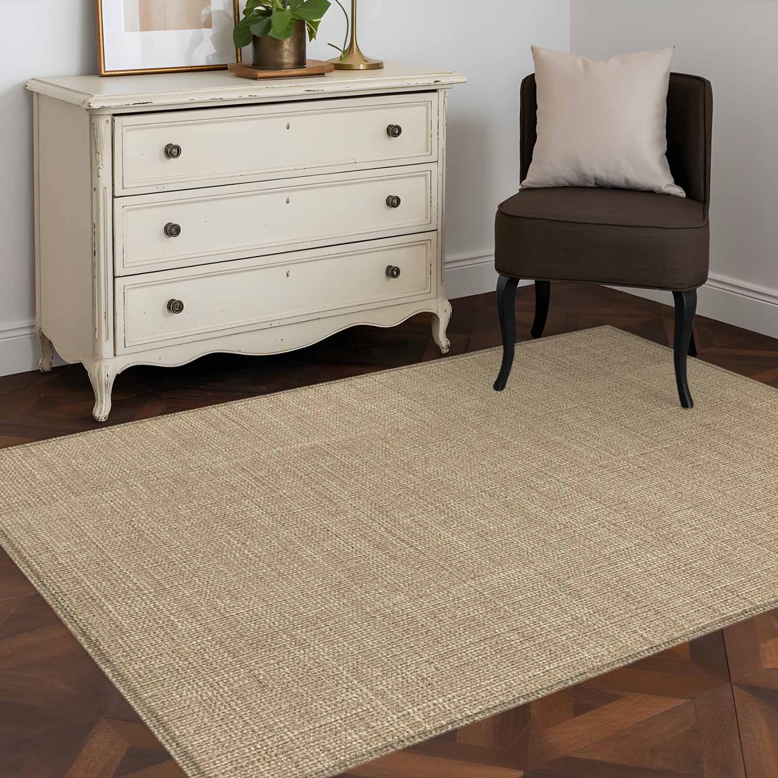 Brown Farmhouse Area Rug Washable 3x5 Entryway Rug Non-Slip Indoor Low Pile Vintage Country Monochrome Textured Floor Carpet Small Rugs for Bedroom Office Living Room Kitchen Entrance Nursery