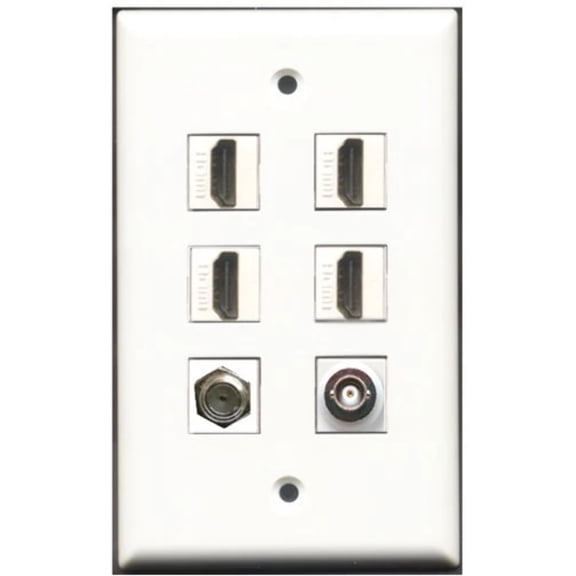 RiteAV - 4 Port HDMI 1 Coax Cable TV- F-Type 1 BNC Wall Plate