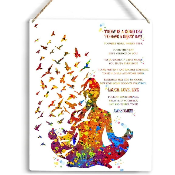 Inspirational Wall Art Today Is A Good Day Wooden Hanging Sign Positive Yoga Gifts for Women Yoga Room Decor Meditation Decor Yoga Decor Home Office Wooden Sign 8x10 Inch