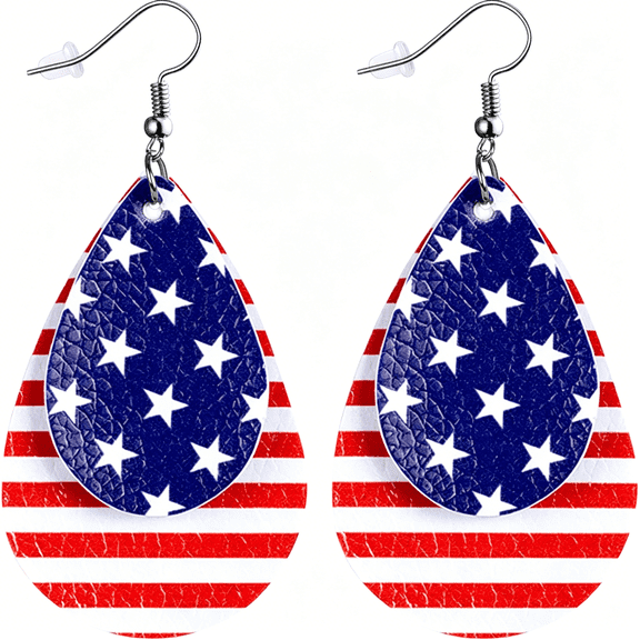 DESIGNICE 4Th of July Patriotic Earrings for Women Memorial American Flag Usa Dangle Leather Jewelry Day Independence Fourth of July Outfits Accessories