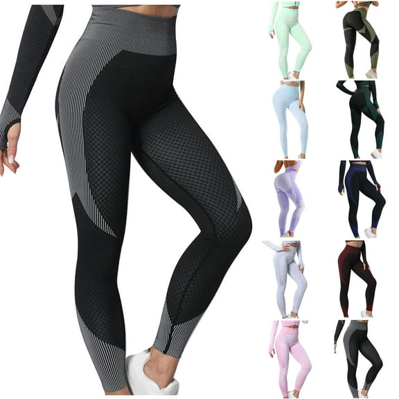 Elainilye Fashion Gym Pants Women Wearing Quick Drying Hollowed Out Gradient Tummy Control Workout Running Yoga Pants,Blue