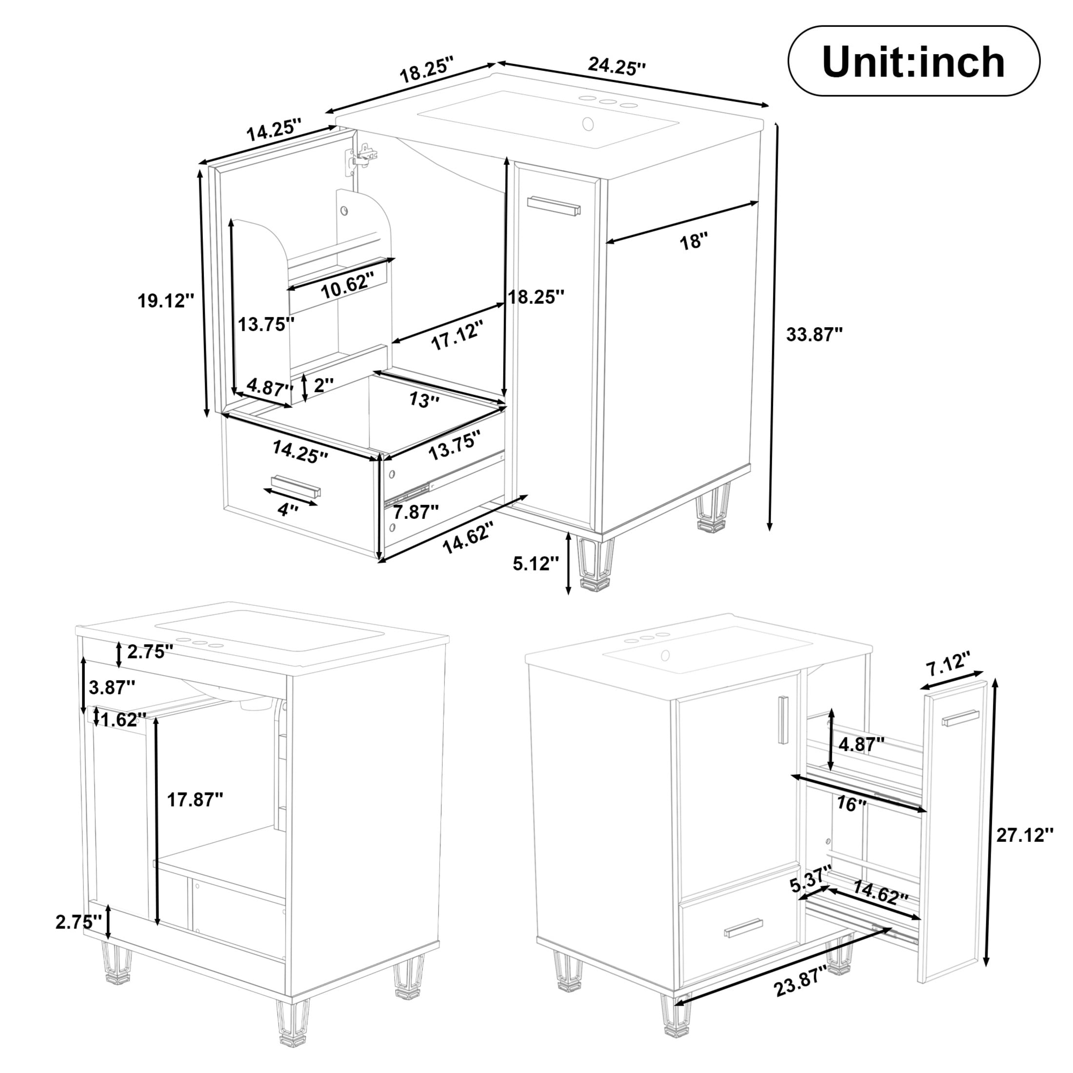 Christopher Knight Home 24" Bathroom Vanity with Sink, Soft-Close Door & Drawer, White