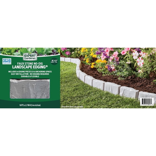 Expert Gardener Faux Stone No-Dig Landscape Edging, 10-ft