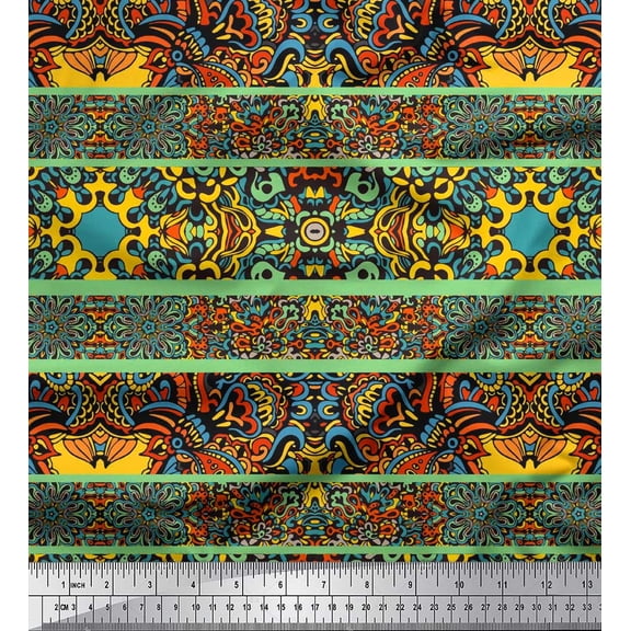 Soimoi Cotton Duck Fabric Stripe & Mosaic Kaleidoscope Printed Craft Fabric by The Yard 42 Inch Wide