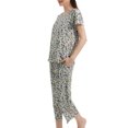 thumbnail image 4 of Jamicy Pyjama pour Femmes Doux Imprimé Haut à Manches Courtes avec Cordon de Serrage Capris Ensemble de Pyjama pour Dames Confortable Col Rond Tenue de Détente, 4 of 7