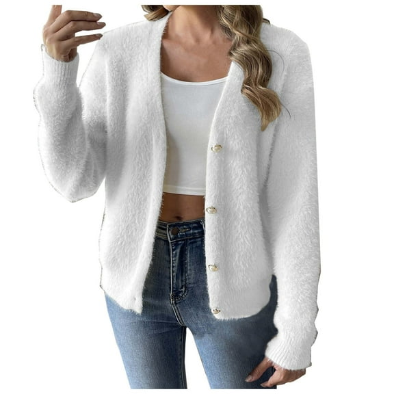 Women's Cardigan Pearl Button Sweater for Autumn and Winter with Four Button Closure