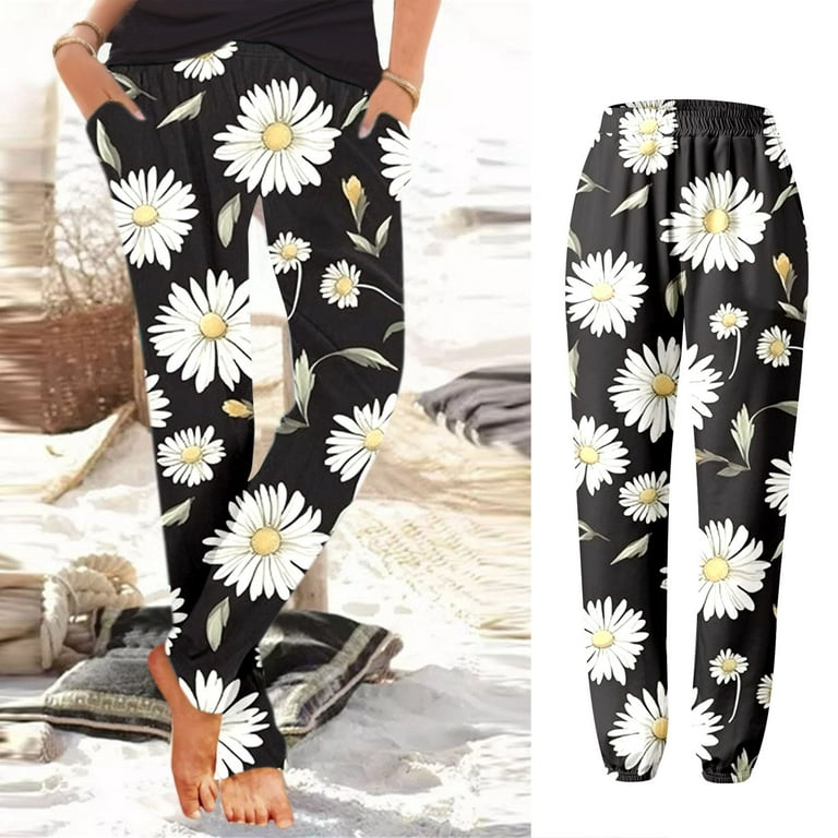 Sayhi Capris for Women Casual Summer Clearance Harem Print Elastic Waist  Slip On Boho Beach Lightweight Casual Loose Trousers With Pockets Sprts Gym  Workout 