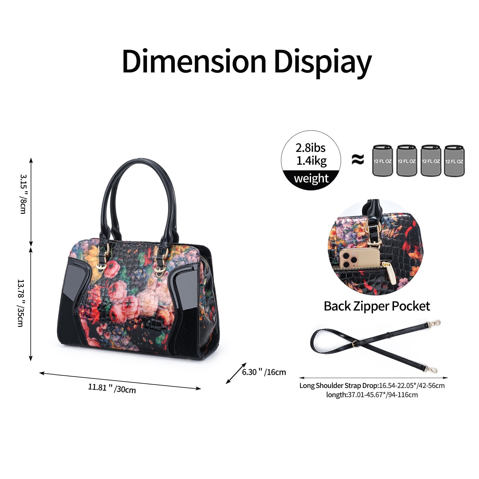Feimina Black Rose Purse, Womens Floral Leather Tote Bag, Genuine Leather Handbags For Women, Large Purses And Crossbody Bag