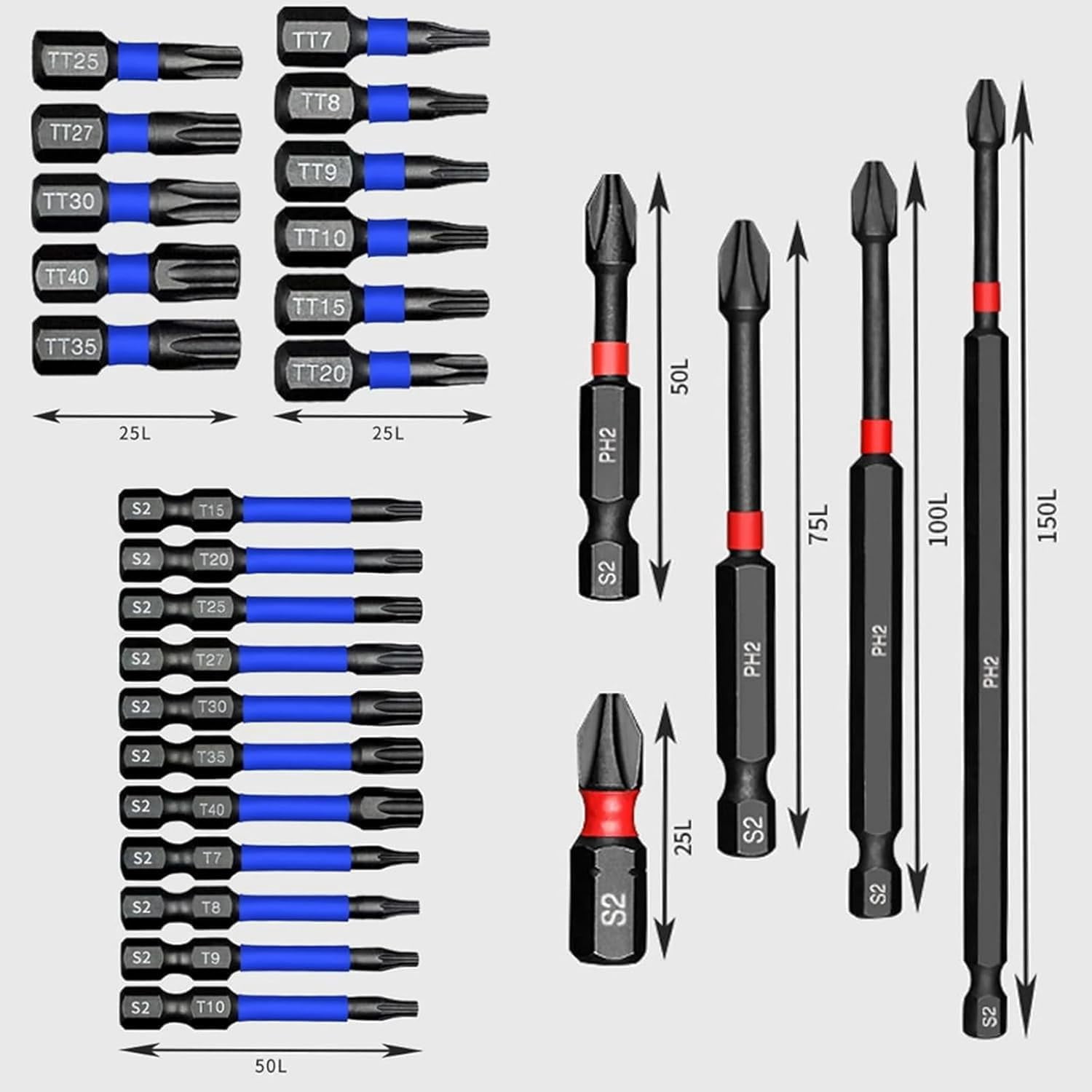 46-Piece Magnetic Impact Nut Driver Set, High Magnetic Screwdriver Drill Bit Set, Anti-Slip Impact Driver Bits Sets, for Home DIY and Workshop Work