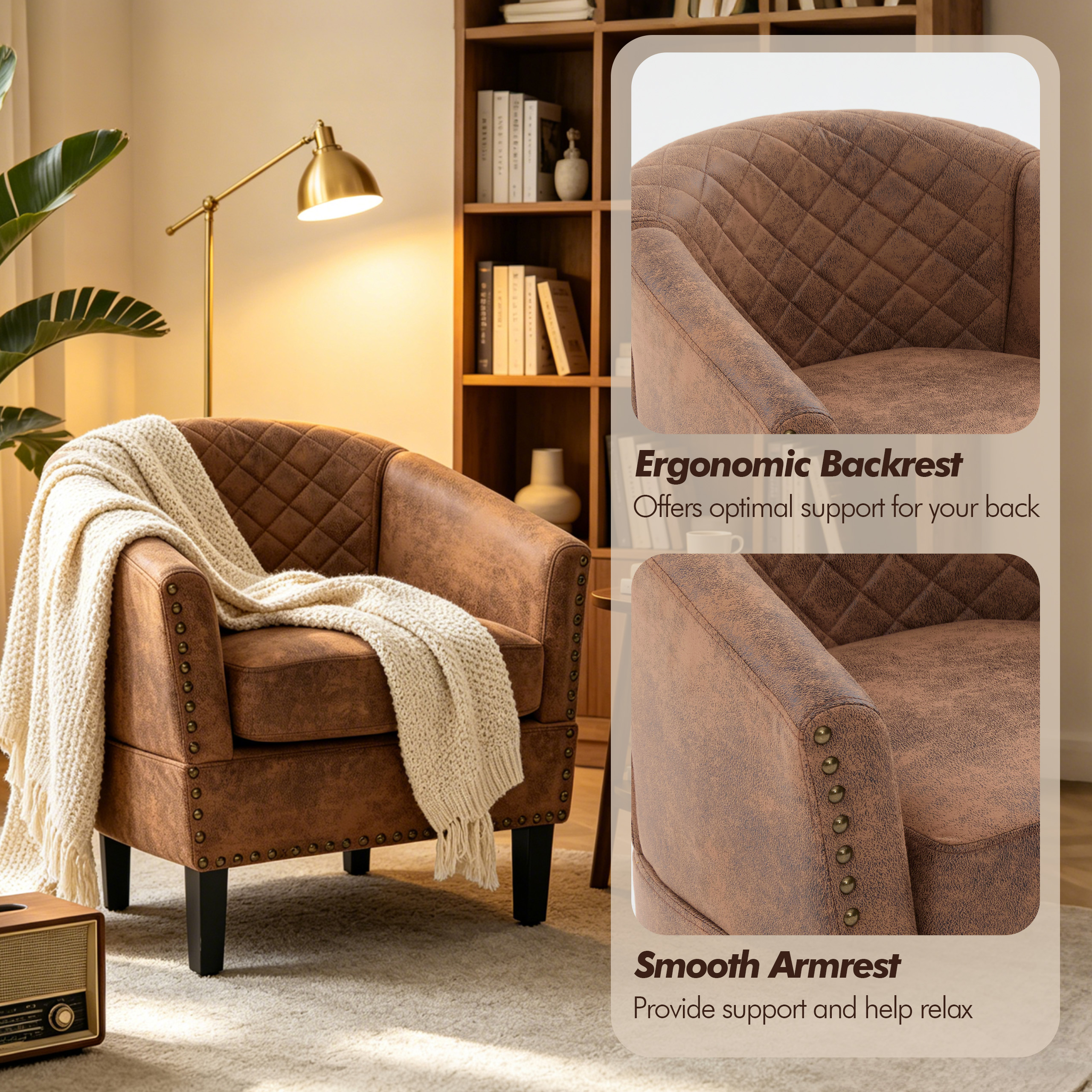 MOONMISS Barrel Accent Chair Club Armchairs Comfy chairs for Living Room, Bedroom,Coffee
