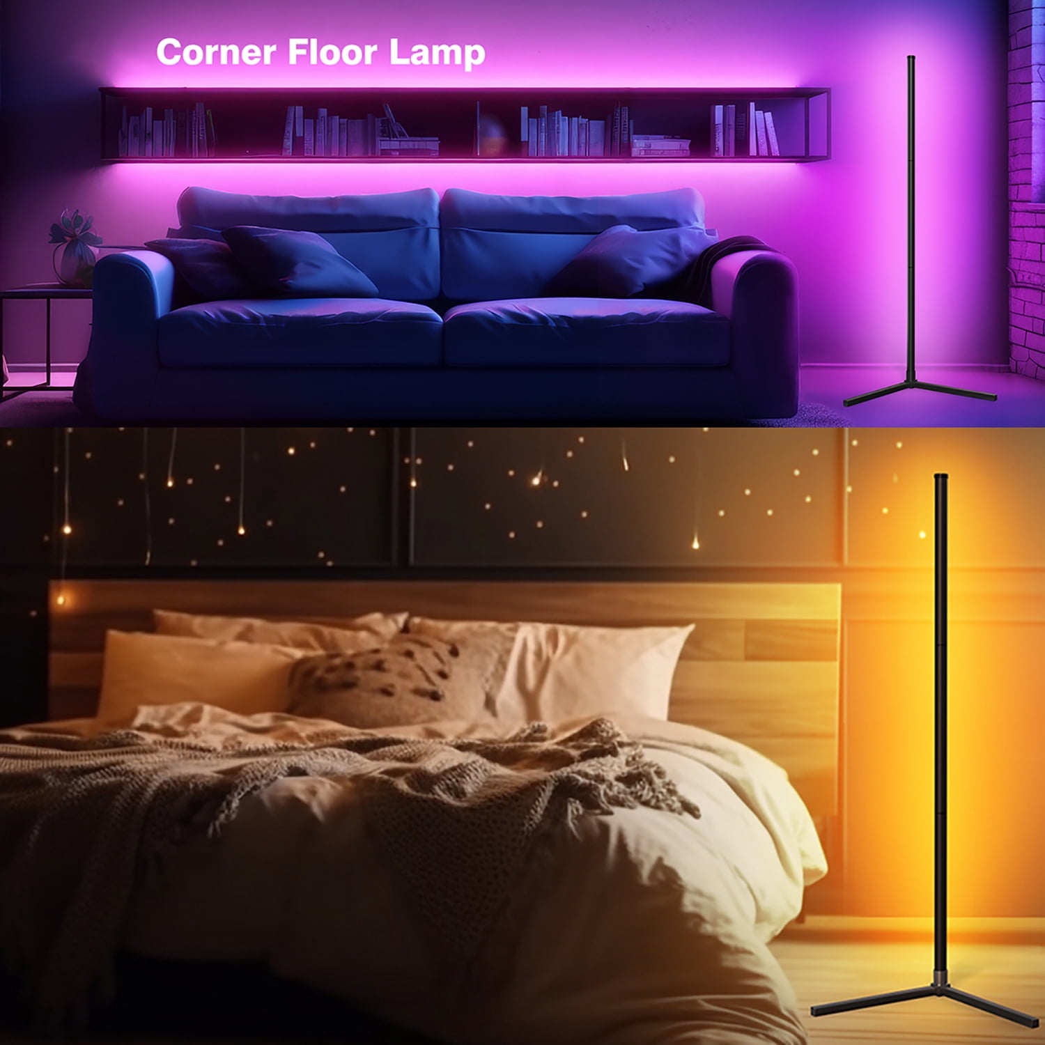 New Bee 49" Gaming APP and Remote Control Aluminum Alloy Corner Floor Lamp (2 Count)