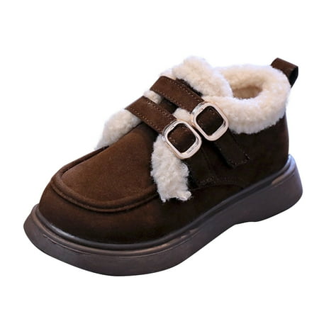 NOKIO Fashion Big Kids Winter Warm Casual Snow Boots  Fashion Round Toe Fur Lined Buckles Winter Booties  Outdoor Non-slip Platform Velvet Loafers Flat Keep Warm Snow Boots Comfortable Shoes