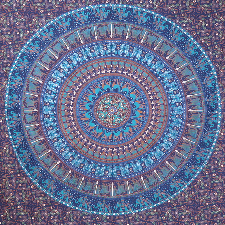 India Arts Handwoven Bedspread Navy Blue Purple Elephant Pattern Single