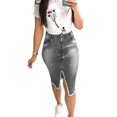 thumbnail image 4 of JDinms Jupe en Jean Taille Haute pour Femmes Fendue devant Robe en Jean Usée, 4 of 6