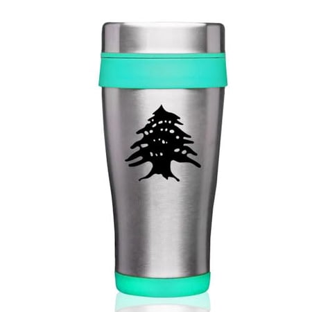 16oz Insulated Stainless Steel Travel Mug Coffee Mug Tumbler Cedar Tree Lebanon Lebanese (Teal)