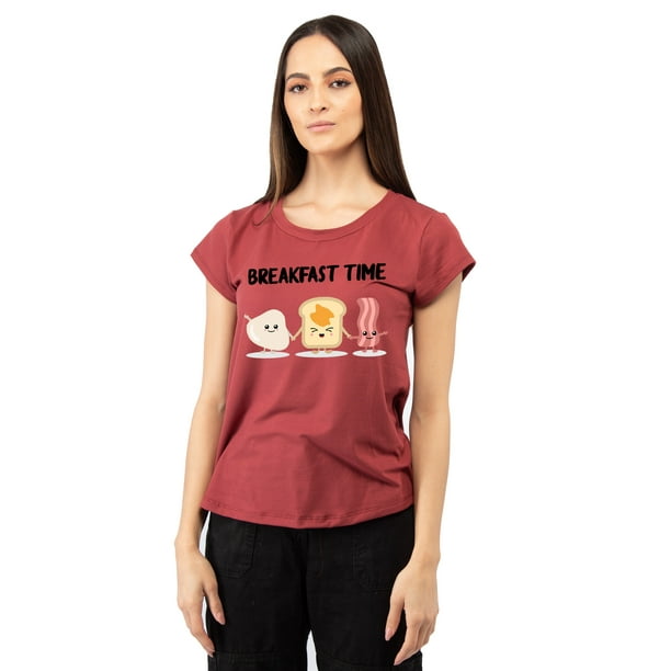 Playera con impresión "Breakfast Time" AMAD Casual para mujer Talla M
