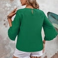 thumbnail image 3 of 3/4 Length Sleeve Womens Tops Dressy Casual Blouses Crewneck Ruffle Irregular Sleeve Shirts Spring Outfits Business Work Tops Green M, 3 of 3