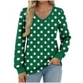 thumbnail image 2 of EchfiProm Elegant Tops Womens Army Green Comfy Long Sleeve Loose Polka Dot V Neck Shirts, 2 of 5