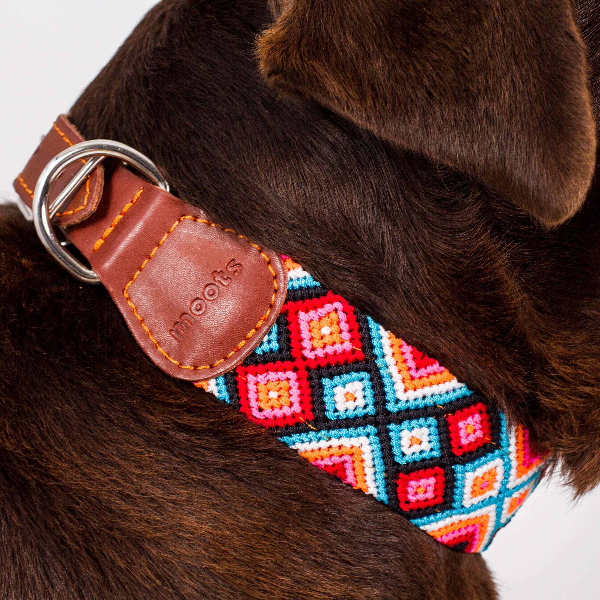 Moots Root Hand-Knitted Leather Pet Collar Pink Large