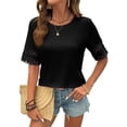 thumbnail image 2 of Womens T Shirts Short Sleeve Crewneck Shirt Hollow Out Tee Blouses Summer Tops for Women 2026 Black M, 2 of 4