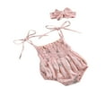 thumbnail image 2 of 2Pcs Baby Summer Outfits Floral Printed Spaghetti Strap Romper Bowknot Headband, 2 of 6