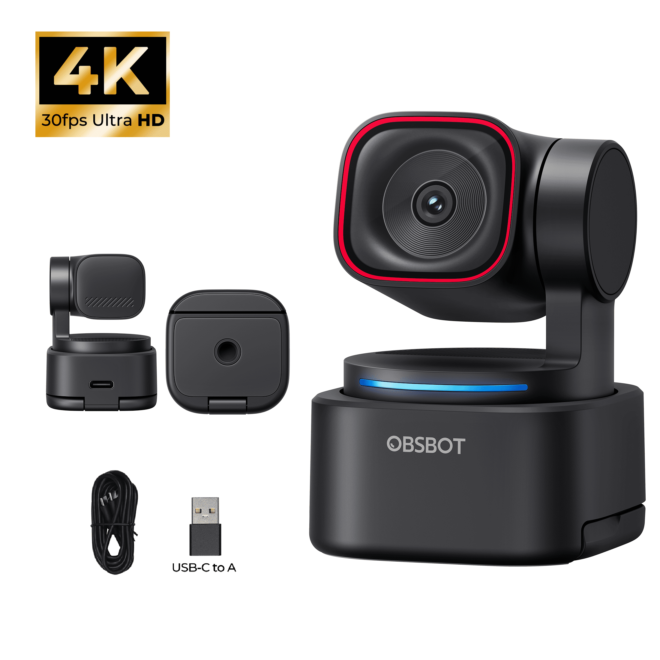 OBSBOT, Tiny 2 AI-Powered PTZ 4K Webcam, Dual Native ISO