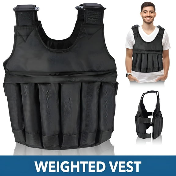 TELOLY 50Kg Adjustable Weighted Vest, Load Weighted Vest Adjustable Weighted Jacket Exercise Fitness Exercise Training Waistcoat (Steel Plate or Sand Not Included), Black