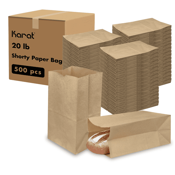 Karat 20lb Shorty Paper Bag, Kraft - 500 pcs