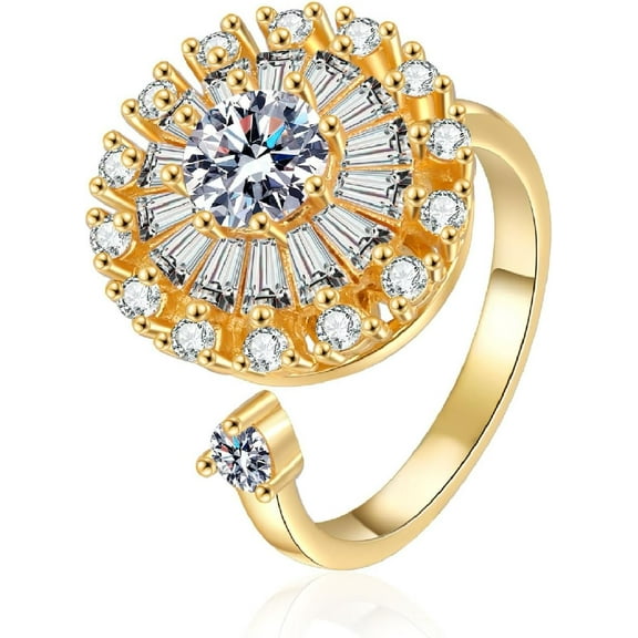 14K Plated Anxiety fidget for Women, Adjustable Spinner Anxiety Rings, Relieving Stress Open Sunflower Fidget Rings for Anxiety Adjustable Ring