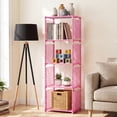 thumbnail image 5 of HONEIER Bookshelf, 4-Tier Storage Shelf, Narrow Bookcase Organizer for Bedroom Living Room Office, Pink, 5 of 9