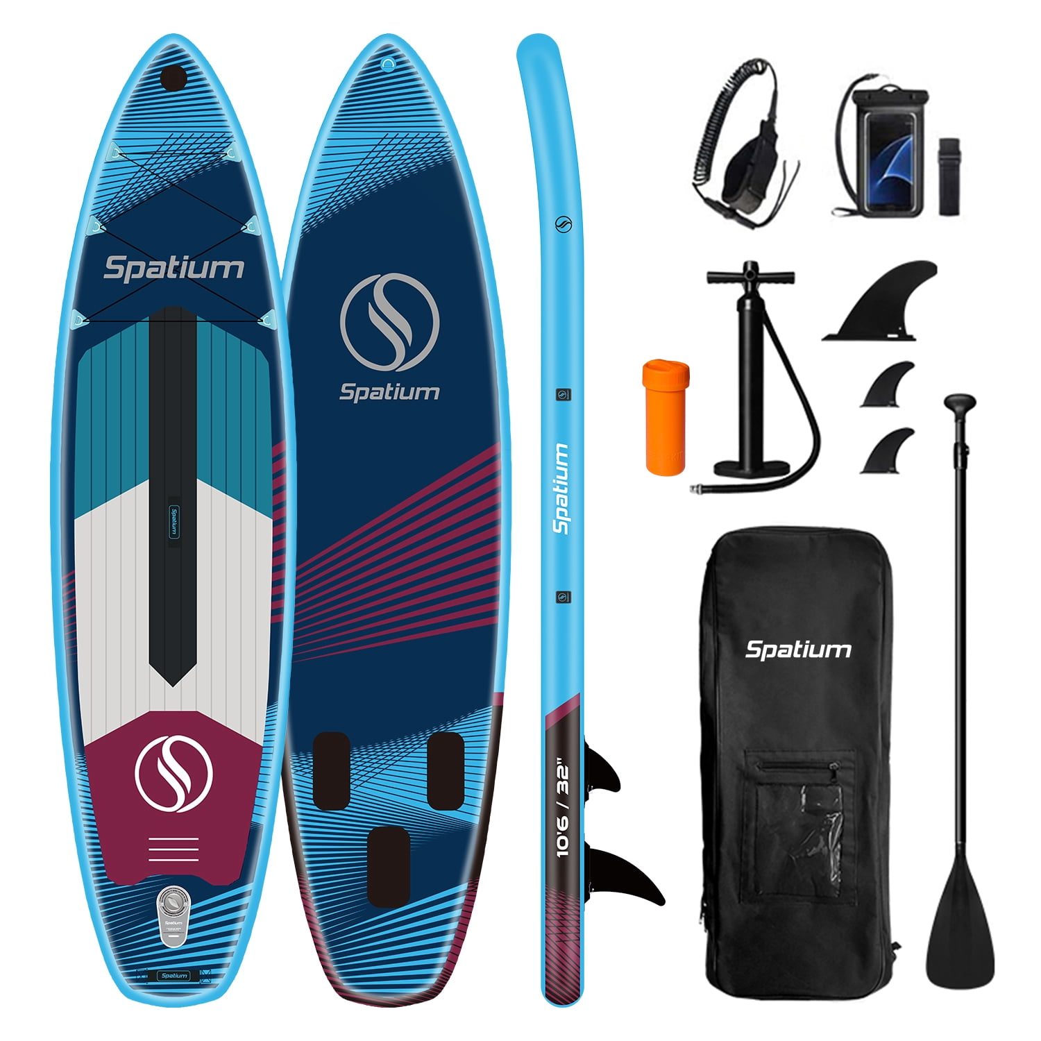 Spatium Sup Paddle Board 10'6''×31''×6'' Inflatable Stand Up Paddle Board with Premium Sup Accessories Including Backpack,Fins, Leash, Paddle, Pump Inflatable Paddle Board for Adults Blue