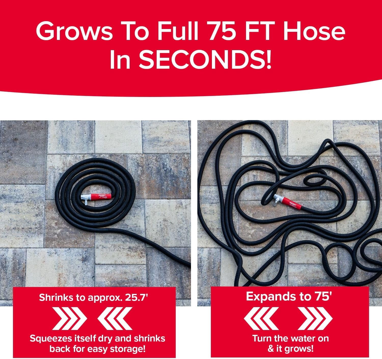 Pocket Hose 100 FT Silver Bullet 2.0 Expandable Garden Hose with Turbo Shot Nozzle, AS SEEN ON TV, Lead-Free, Solid Aluminum Connectors, Easy On/Off Valve, Kink-Free, Leak-Proof