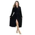 thumbnail image 4 of Womens Robes Plush Fleece Hooded Bathrobe Thick Nightgown with Pockets Sleepwear Black Robe S, 4 of 8